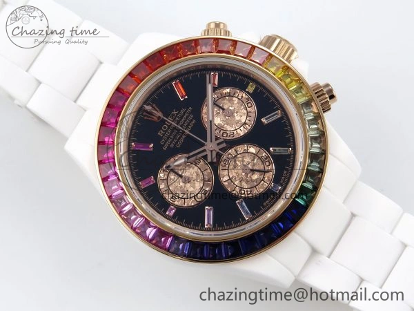 Rolex Daytona Rainbow 40mm Cer Cer Black Dial NOOB SA4130 Super Clone