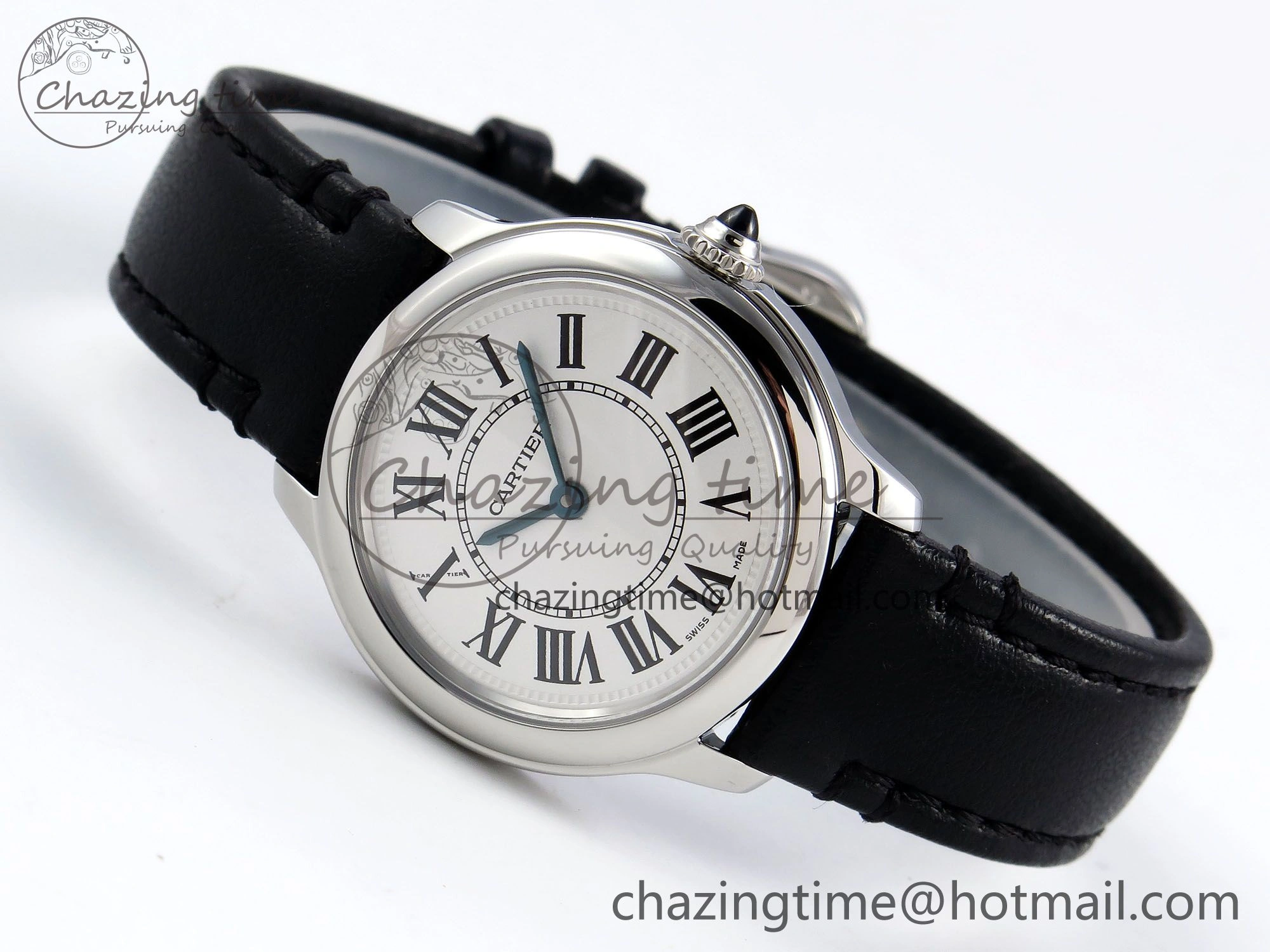 Ronde De Cartier 29mm DRF 1:1 Best Edition Sandblasted Silver-Plated White Dial on Black Leather Strap Ronda Quartz