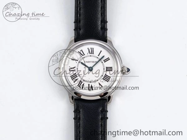 Ronde De Cartier 29mm DRF 1:1 Best Edition Sandblasted Silver-Plated White Dial on Black Leather Strap Ronda Quartz