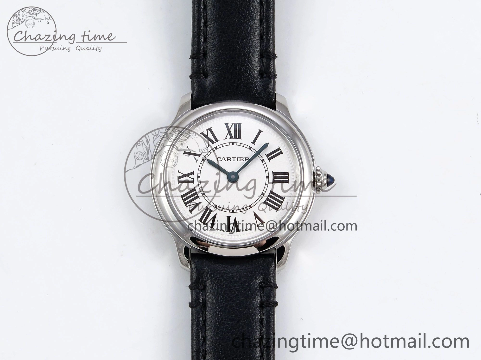 Ronde De Cartier 29mm DRF 1:1 Best Edition Sandblasted Silver-Plated White Dial on Black Leather Strap Ronda Quartz