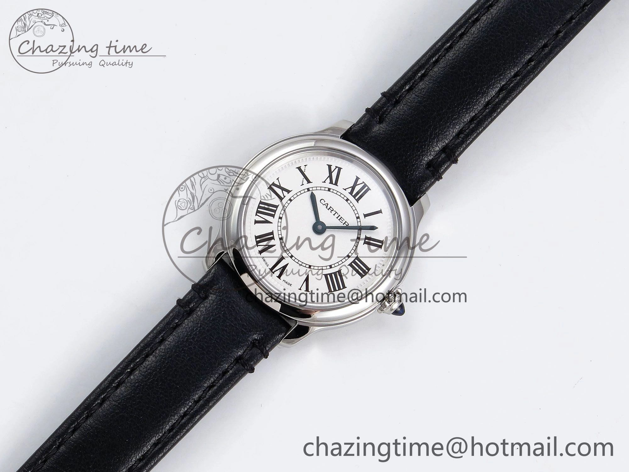 Ronde De Cartier 29mm DRF 1:1 Best Edition Sandblasted Silver-Plated White Dial on Black Leather Strap Ronda Quartz