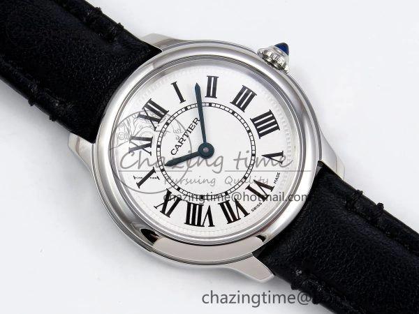 Ronde De Cartier 29mm DRF 1:1 Best Edition Sandblasted Silver-Plated White Dial on Black Leather Strap Ronda Quartz