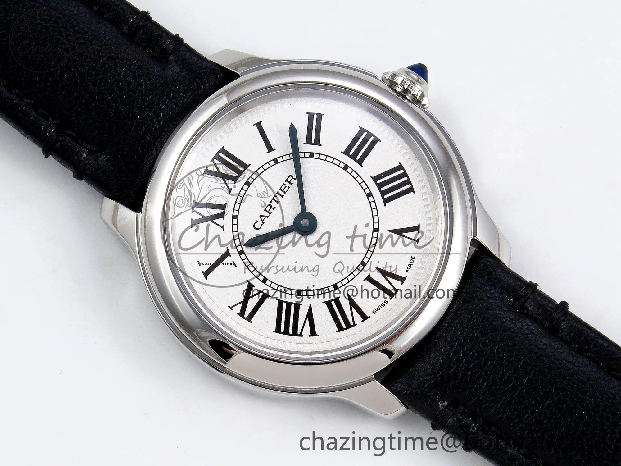 Ronde De Cartier 29mm DRF 1:1 Best Edition Sandblasted Silver-Plated White Dial on Black Leather Strap Ronda Quartz