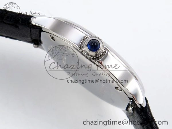 Ronde De Cartier 29mm DRF 1:1 Best Edition Sandblasted Silver-Plated White Dial on Black Leather Strap Ronda Quartz