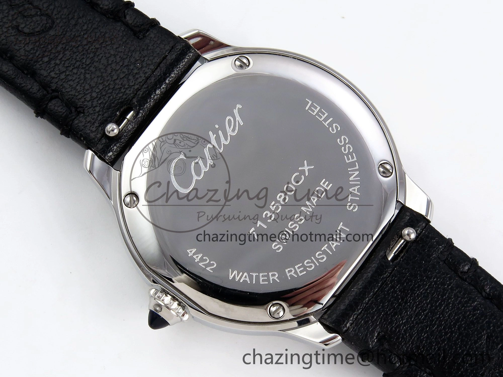 Ronde De Cartier 29mm DRF 1:1 Best Edition Sandblasted Silver-Plated White Dial on Black Leather Strap Ronda Quartz