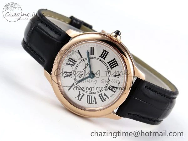 Ronde De Cartier 29mm RG DRF 1:1 Best Edition Sandblasted Silver-Plated White Dial on Black Leather Strap Ronda Quartz