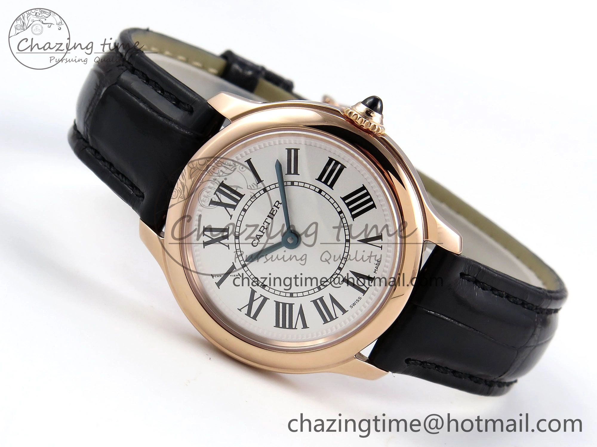 Ronde De Cartier 29mm RG DRF 1:1 Best Edition Sandblasted Silver-Plated White Dial on Black Leather Strap Ronda Quartz