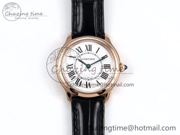 Ronde De Cartier 29mm RG DRF 1:1 Best Edition Sandblasted Silver-Plated White Dial on Black Leather Strap Ronda Quartz