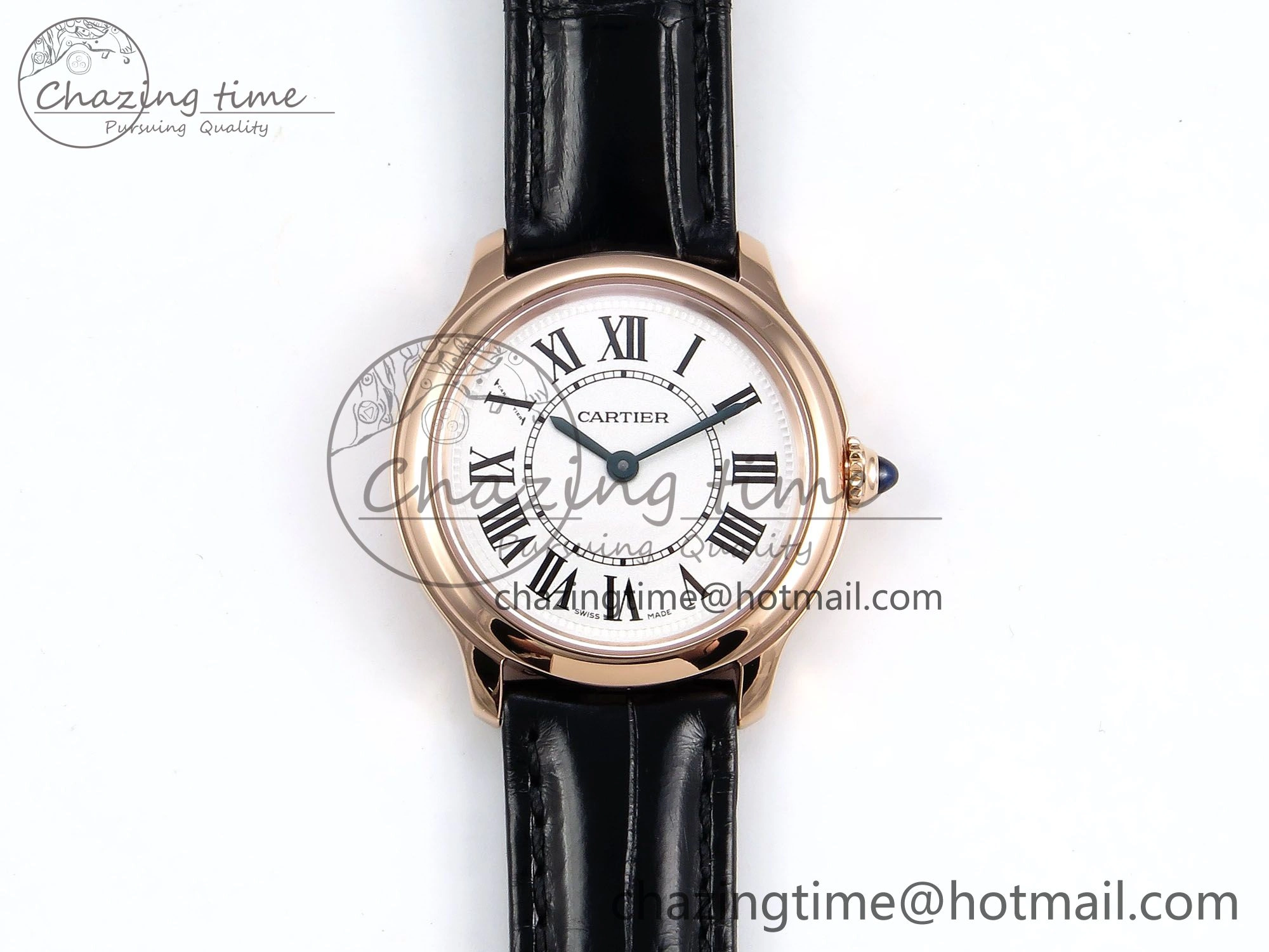 Ronde De Cartier 29mm RG DRF 1:1 Best Edition Sandblasted Silver-Plated White Dial on Black Leather Strap Ronda Quartz
