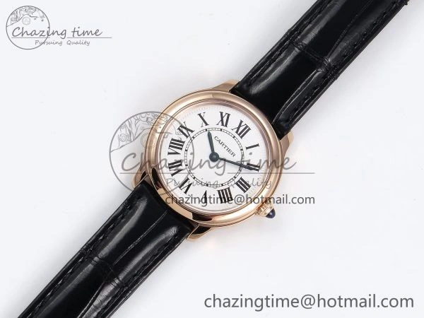Ronde De Cartier 29mm RG DRF 1:1 Best Edition Sandblasted Silver-Plated White Dial on Black Leather Strap Ronda Quartz