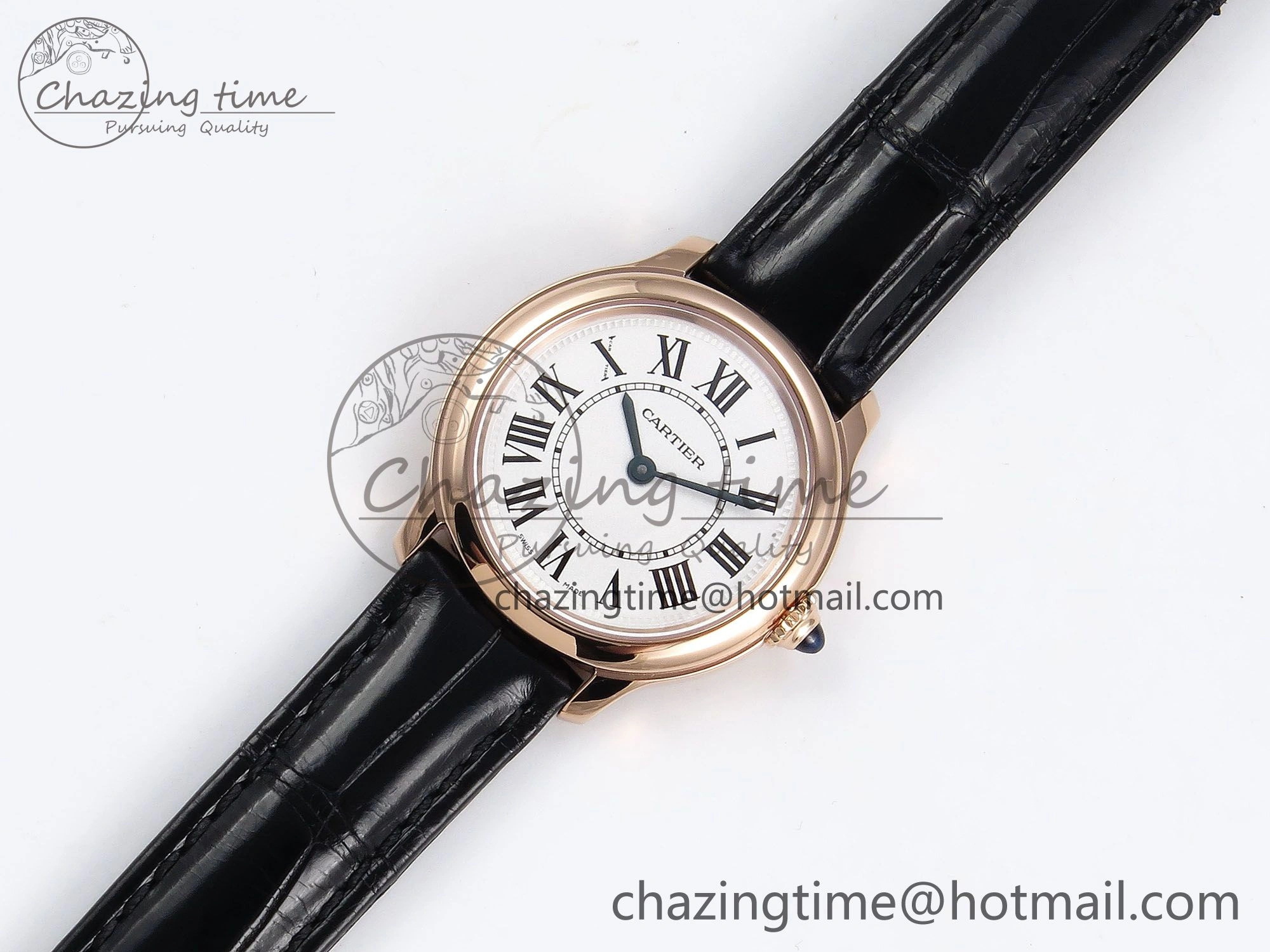 Ronde De Cartier 29mm RG DRF 1:1 Best Edition Sandblasted Silver-Plated White Dial on Black Leather Strap Ronda Quartz