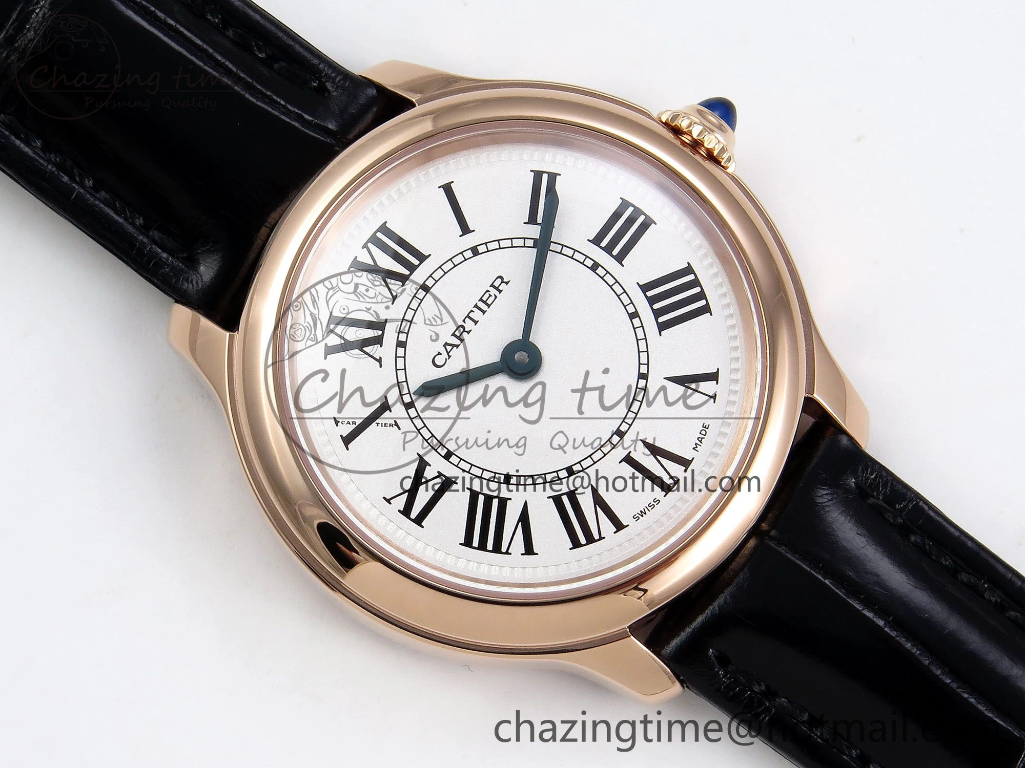 Ronde De Cartier 29mm RG DRF 1:1 Best Edition Sandblasted Silver-Plated White Dial on Black Leather Strap Ronda Quartz