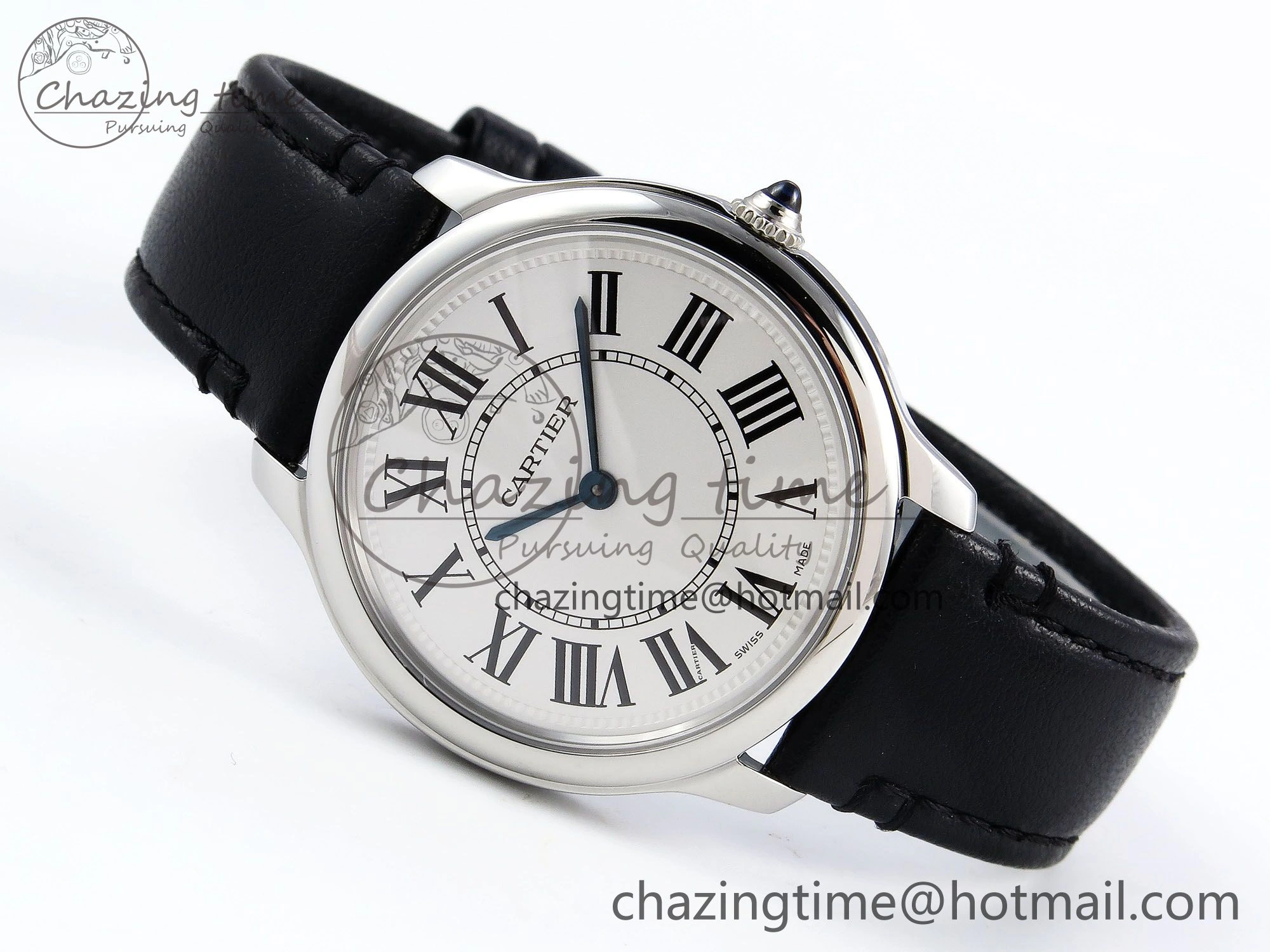 Ronde De Cartier 36mm DRF 1:1 Best Edition Sandblasted Silver-Plated White Dial on Black Leather Strap Ronda Quartz