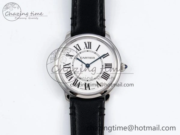 Ronde De Cartier 36mm DRF 1:1 Best Edition Sandblasted Silver-Plated White Dial on Black Leather Strap Ronda Quartz