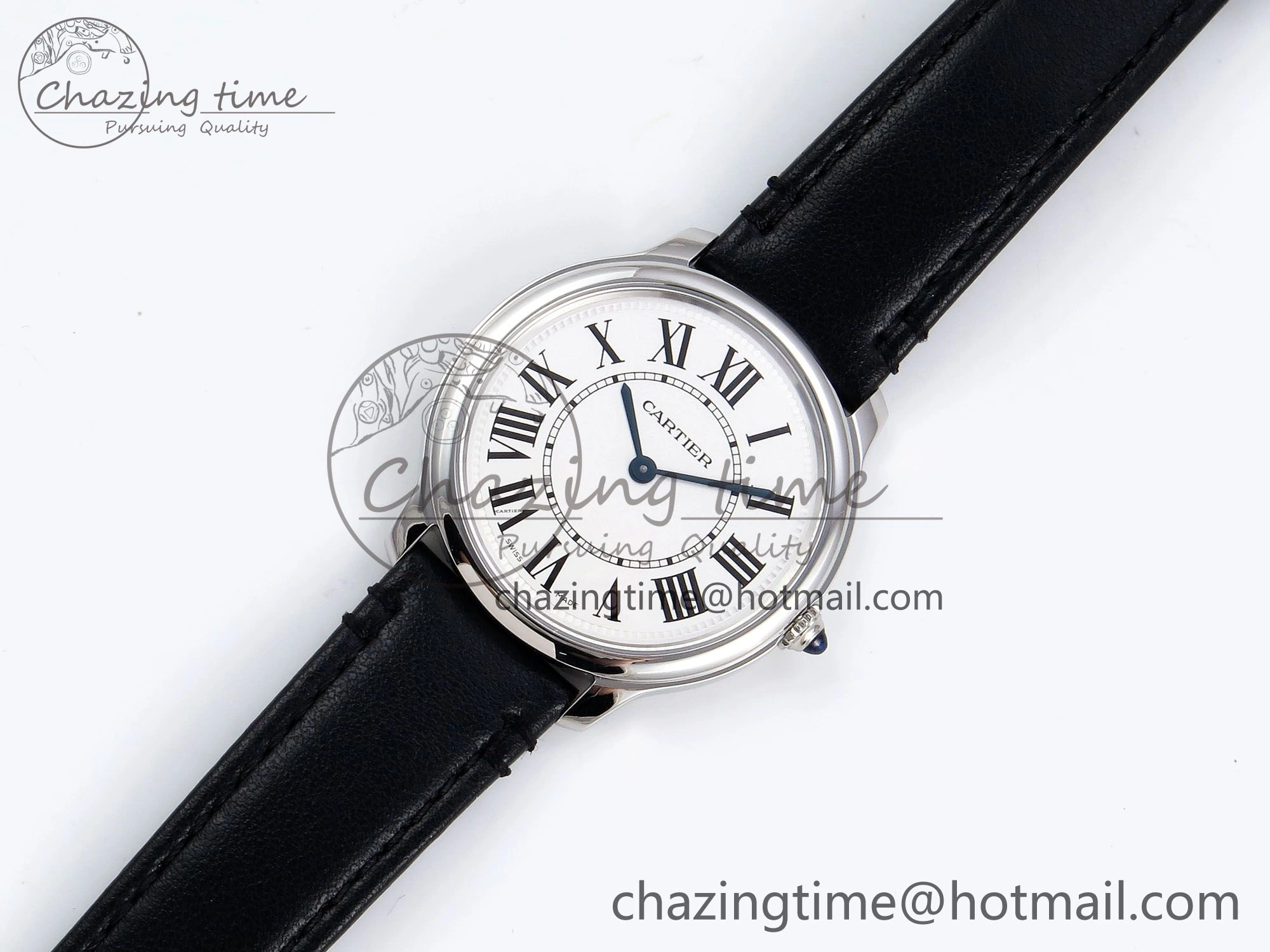 Ronde De Cartier 36mm DRF 1:1 Best Edition Sandblasted Silver-Plated White Dial on Black Leather Strap Ronda Quartz
