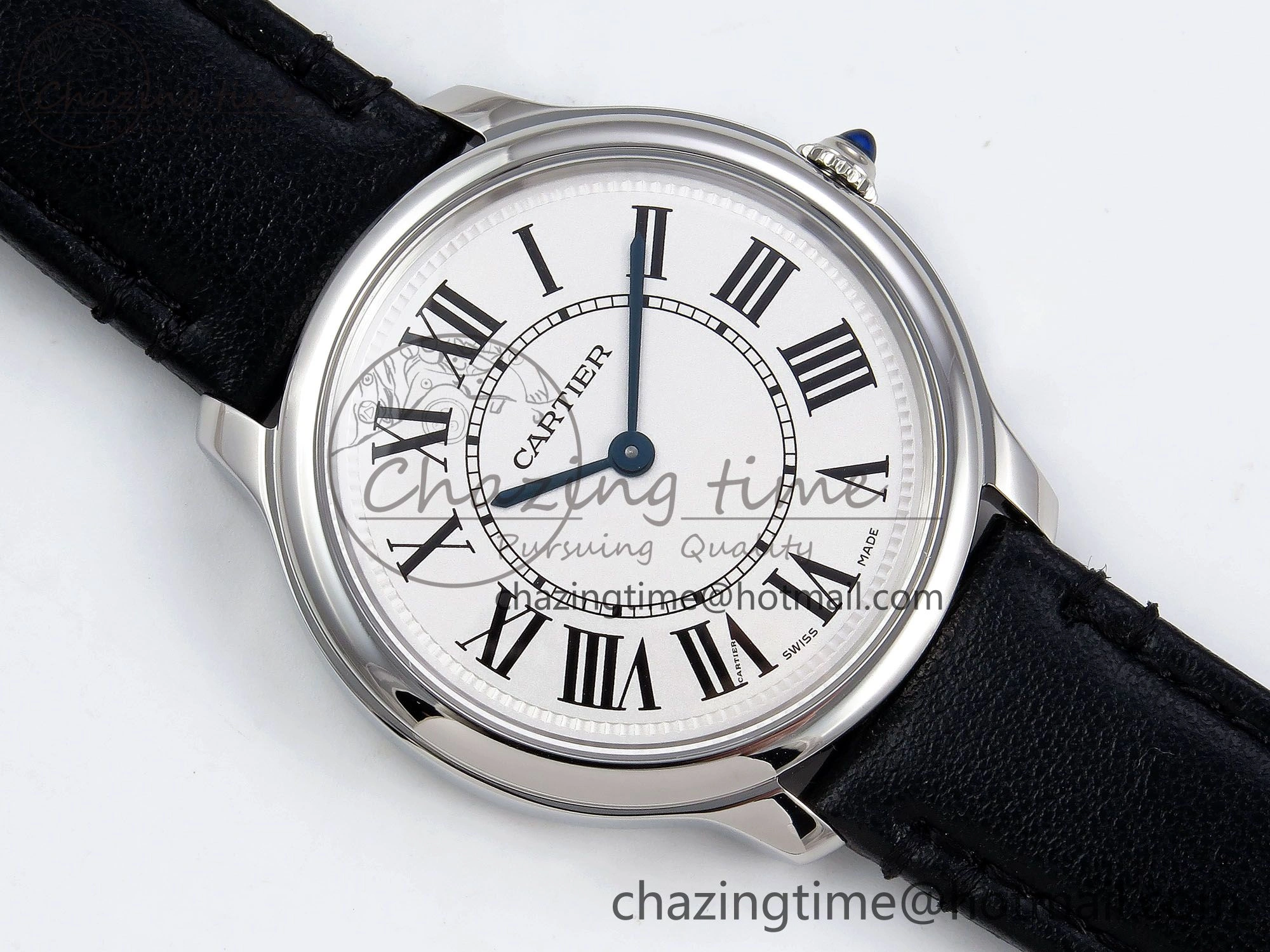 Ronde De Cartier 36mm DRF 1:1 Best Edition Sandblasted Silver-Plated White Dial on Black Leather Strap Ronda Quartz