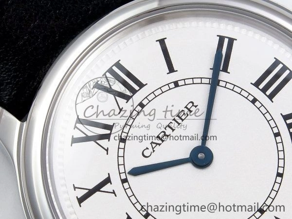 Ronde De Cartier 36mm DRF 1:1 Best Edition Sandblasted Silver-Plated White Dial on Black Leather Strap Ronda Quartz