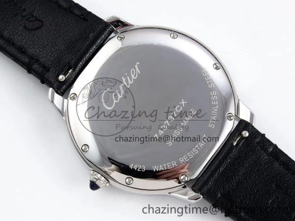 Ronde De Cartier 36mm DRF 1:1 Best Edition Sandblasted Silver-Plated White Dial on Black Leather Strap Ronda Quartz