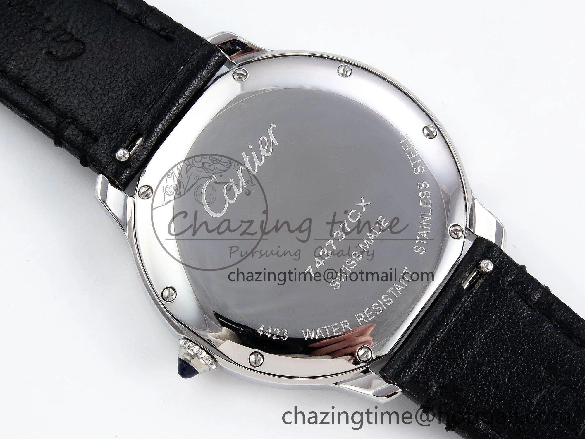 Ronde De Cartier 36mm DRF 1:1 Best Edition Sandblasted Silver-Plated White Dial on Black Leather Strap Ronda Quartz