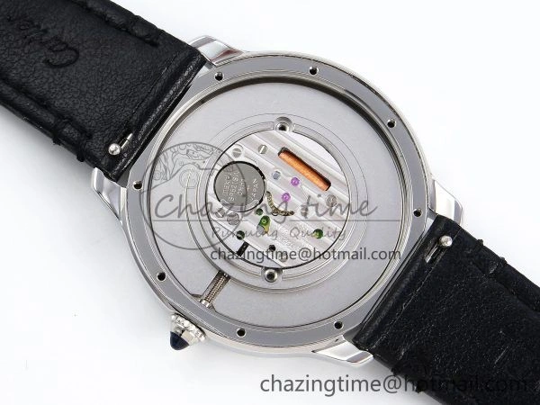 Ronde De Cartier 36mm DRF 1:1 Best Edition Sandblasted Silver-Plated White Dial on Black Leather Strap Ronda Quartz