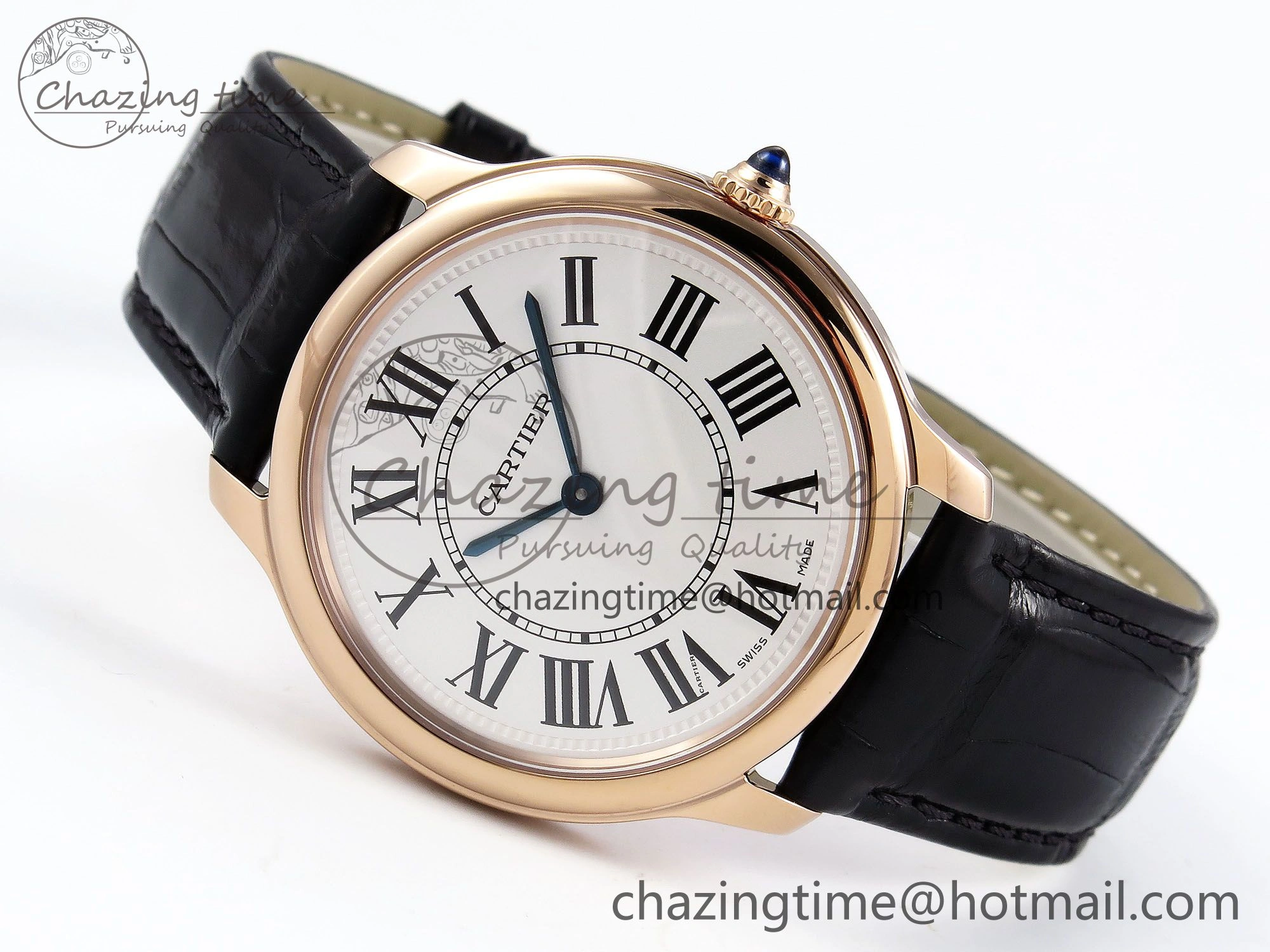 Ronde De Cartier 36mm RG DRF 1:1 Best Edition Sandblasted Silver-Plated White Dial on Black Leather Strap Ronda Quartz