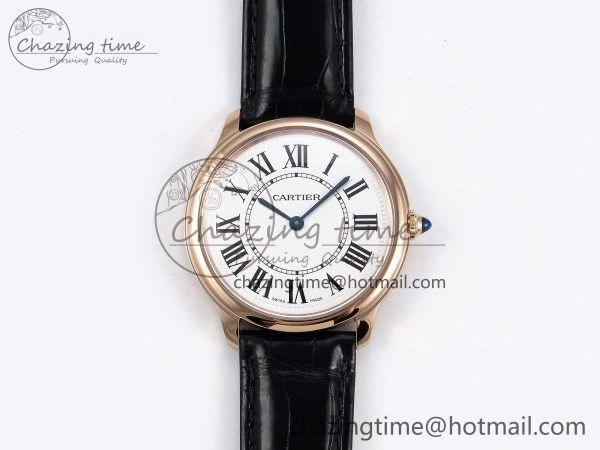 Ronde De Cartier 36mm RG DRF 1:1 Best Edition Sandblasted Silver-Plated White Dial on Black Leather Strap Ronda Quartz