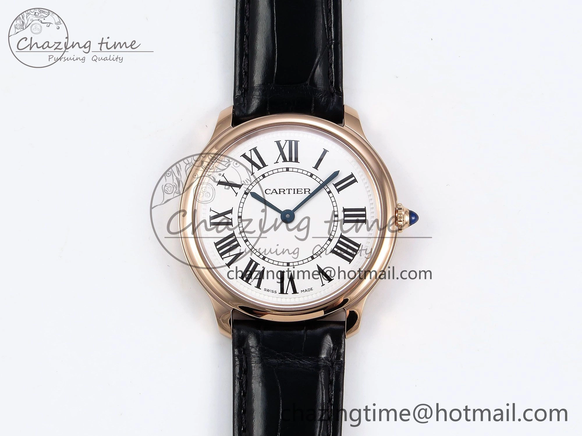 Ronde De Cartier 36mm RG DRF 1:1 Best Edition Sandblasted Silver-Plated White Dial on Black Leather Strap Ronda Quartz