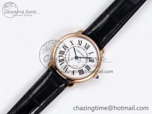 Ronde De Cartier 36mm RG DRF 1:1 Best Edition Sandblasted Silver-Plated White Dial on Black Leather Strap Ronda Quartz