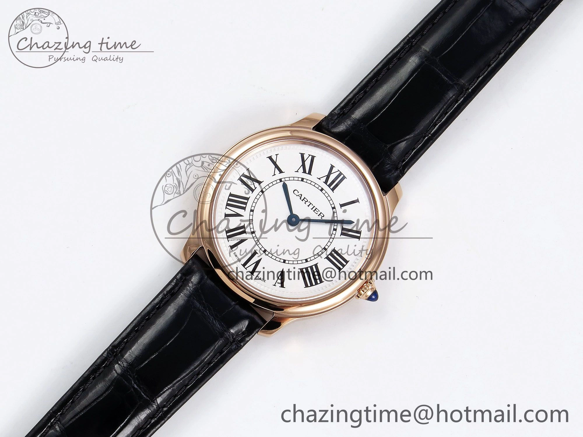 Ronde De Cartier 36mm RG DRF 1:1 Best Edition Sandblasted Silver-Plated White Dial on Black Leather Strap Ronda Quartz