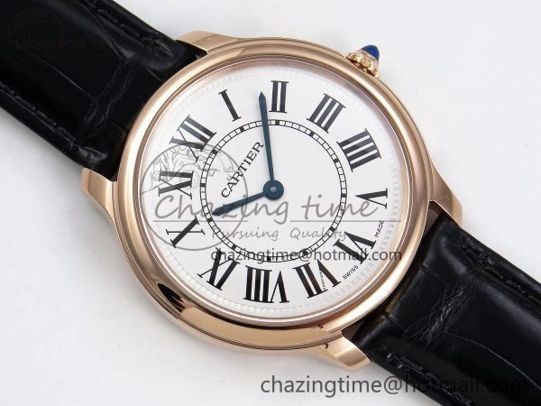 Ronde De Cartier 36mm RG DRF 1:1 Best Edition Sandblasted Silver-Plated White Dial on Black Leather Strap Ronda Quartz
