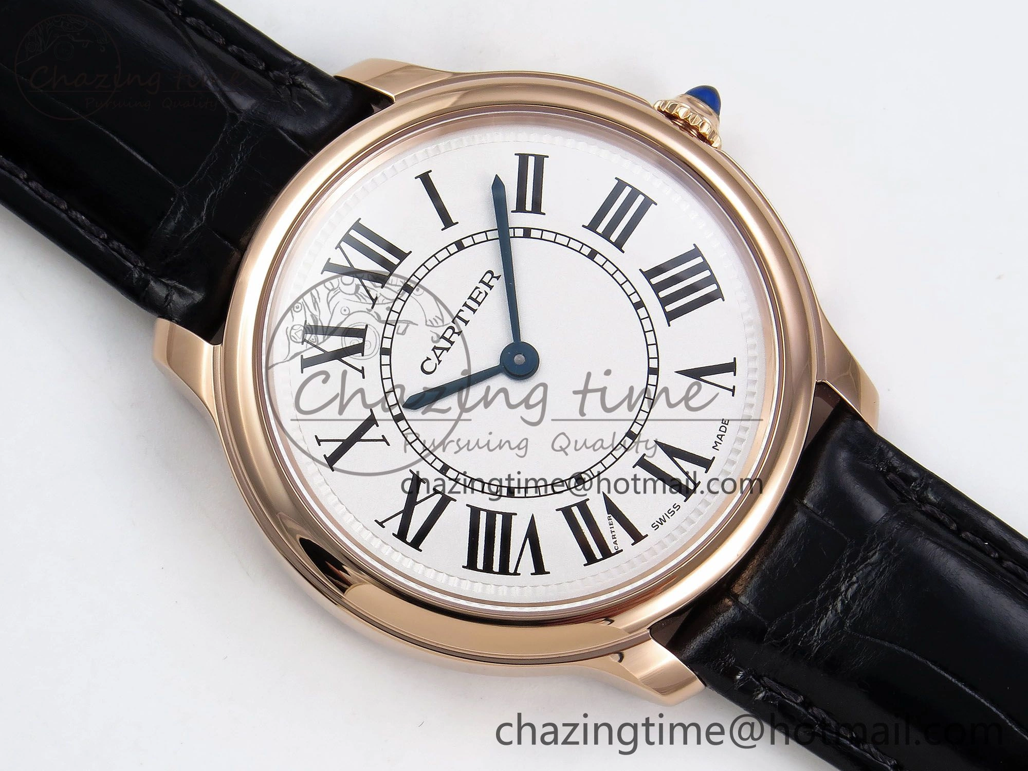 Ronde De Cartier 36mm RG DRF 1:1 Best Edition Sandblasted Silver-Plated White Dial on Black Leather Strap Ronda Quartz
