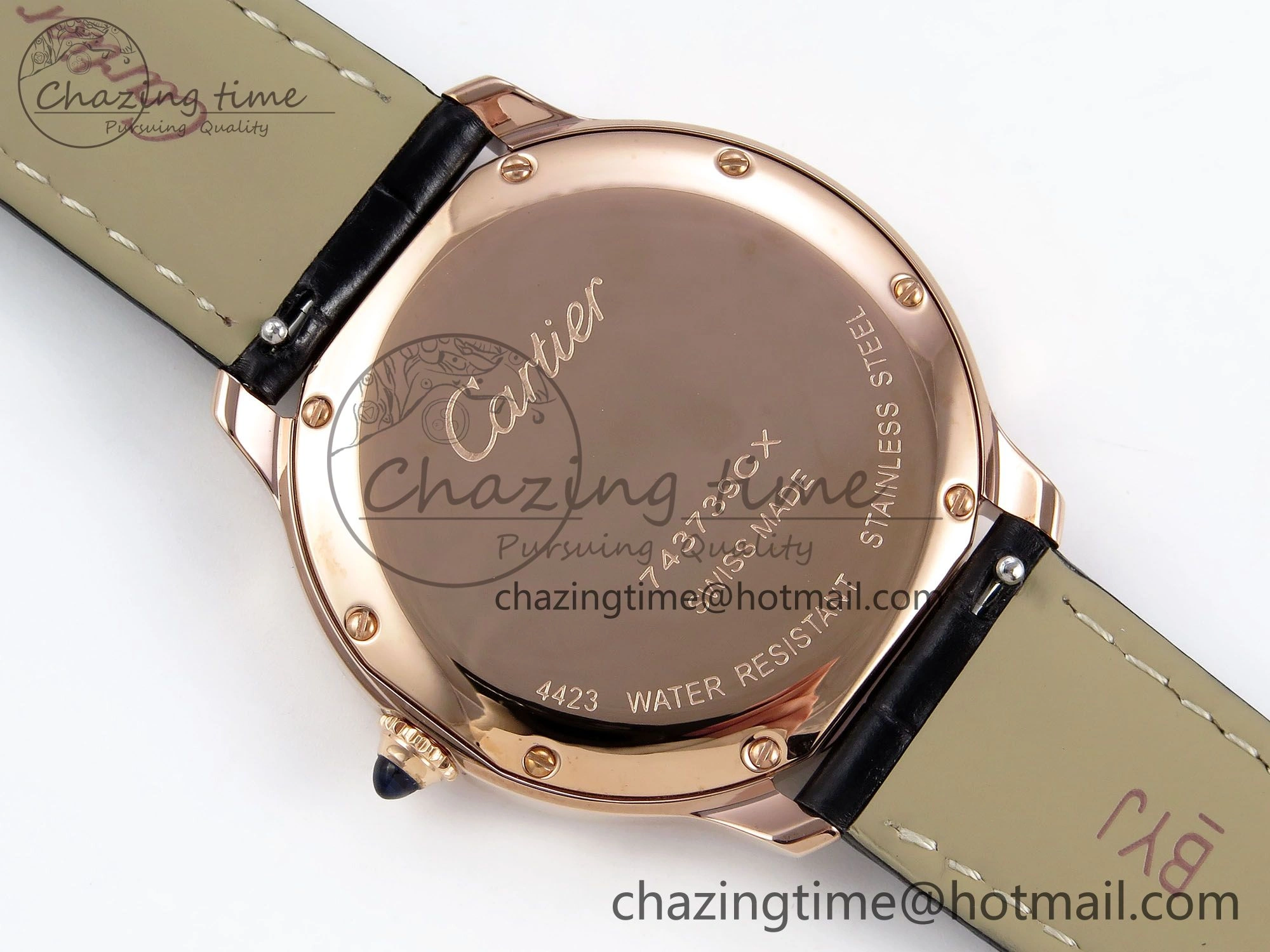 Ronde De Cartier 36mm RG DRF 1:1 Best Edition Sandblasted Silver-Plated White Dial on Black Leather Strap Ronda Quartz