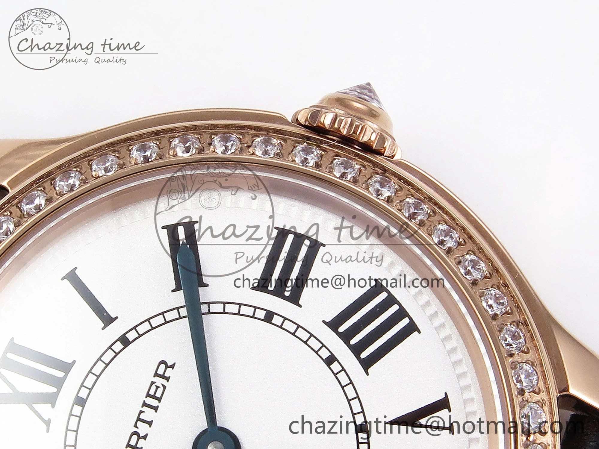 Ronde Louis Cartier 29mm RG DRF 1:1 Best Edition Sandblasted Beige Dial Diamonds Bezel on Black Leather Strap Ronda Quartz