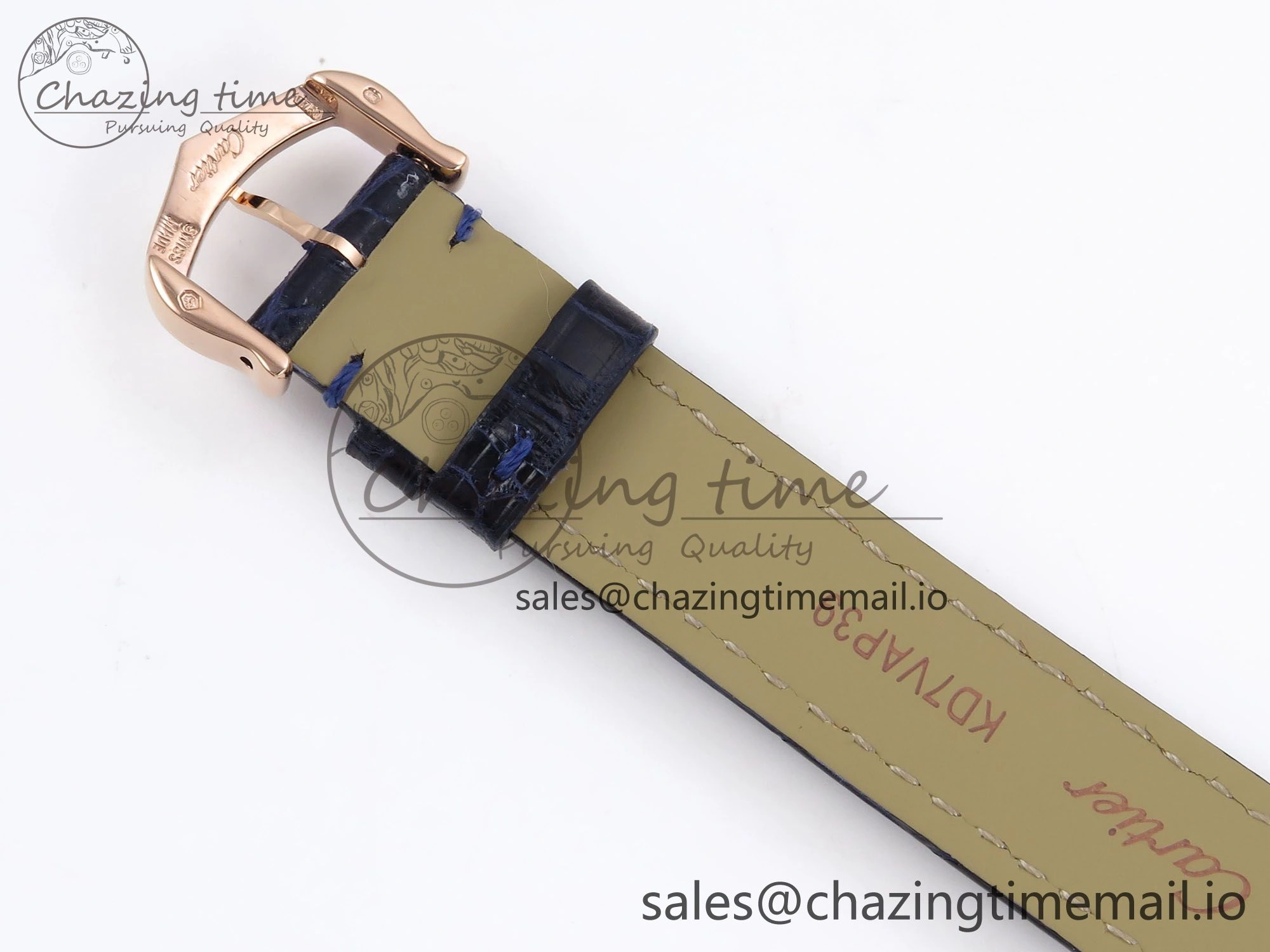 Ronde Louis Cartier 29mm RG DRF 1:1 Best Edition Sandblasted Beige Dial Diamonds Bezel on Blue Leather Strap Ronda Quartz