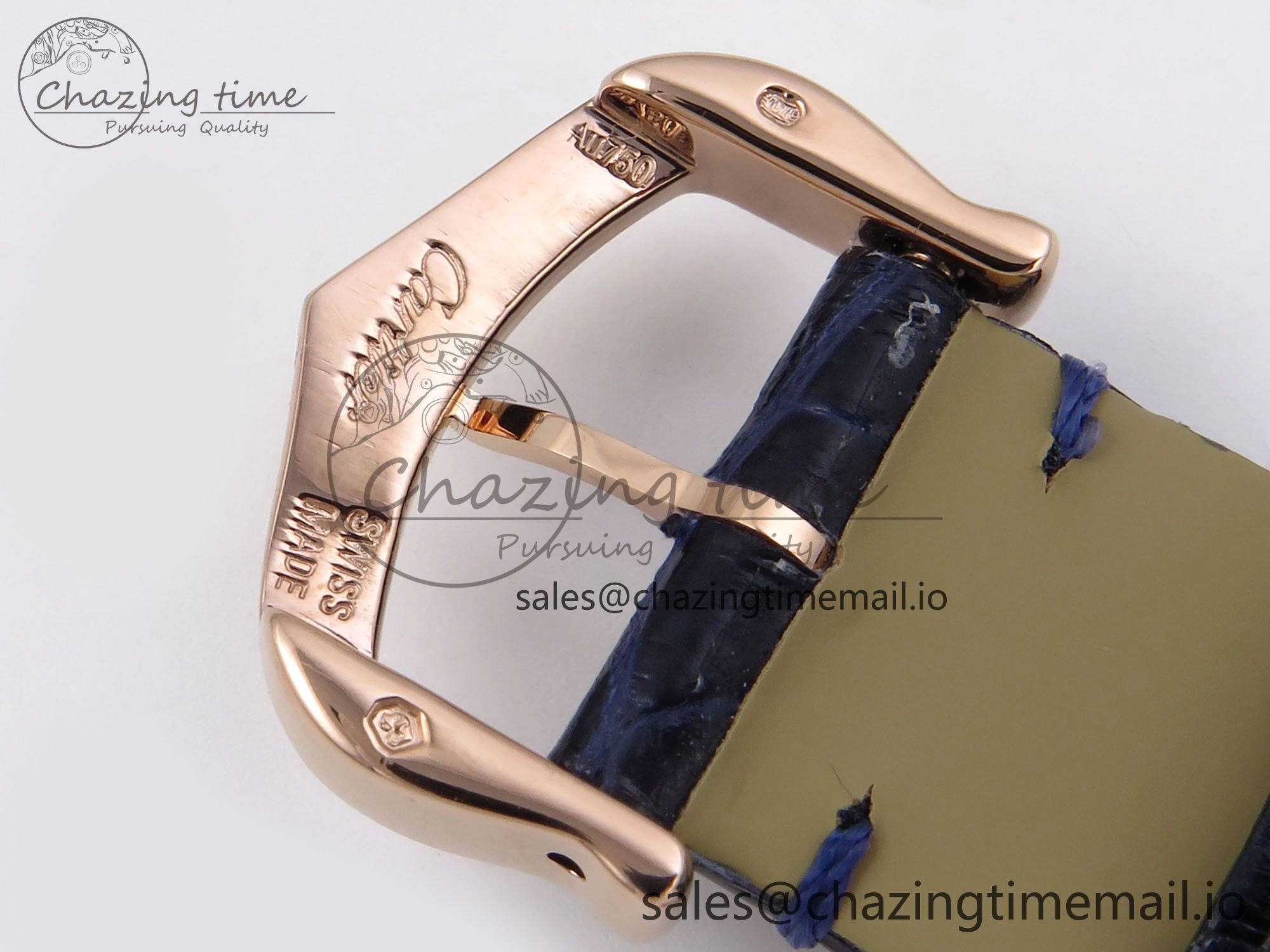 Ronde Louis Cartier 29mm RG DRF 1:1 Best Edition Sandblasted Beige Dial Diamonds Bezel on Blue Leather Strap Ronda Quartz