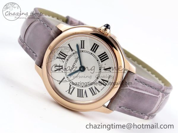 Ronde Louis Cartier 29mm RG DRF 1:1 Best Edition Sandblasted Beige Dial on Purple Leather Strap Ronda Quartz