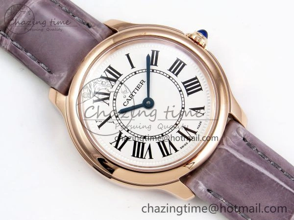 Ronde Louis Cartier 29mm RG DRF 1:1 Best Edition Sandblasted Beige Dial on Purple Leather Strap Ronda Quartz
