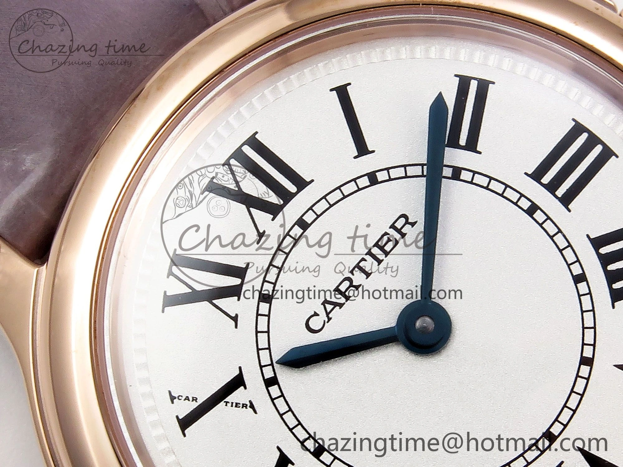 Ronde Louis Cartier 29mm RG DRF 1:1 Best Edition Sandblasted Beige Dial on Purple Leather Strap Ronda Quartz