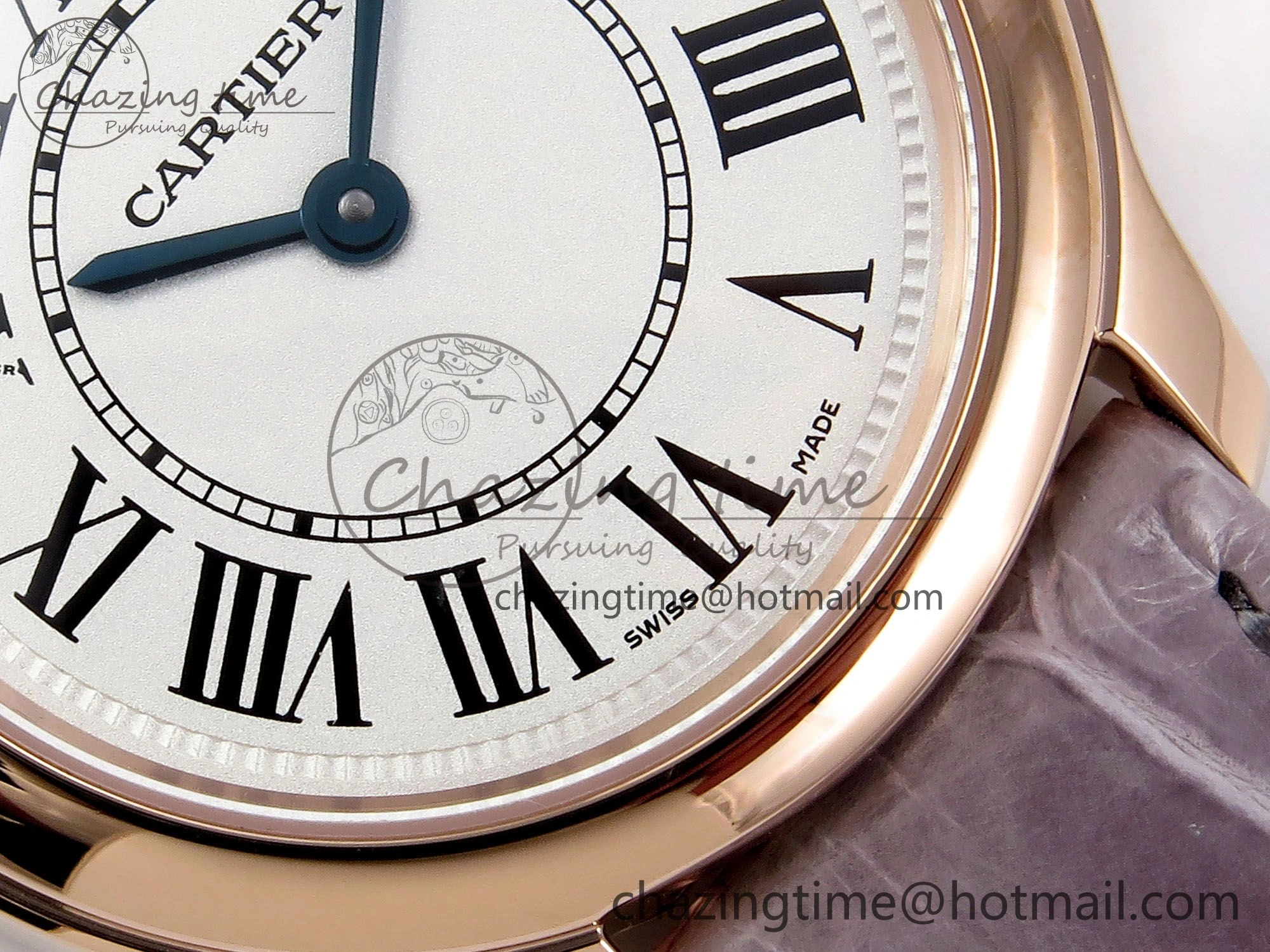 Ronde Louis Cartier 29mm RG DRF 1:1 Best Edition Sandblasted Beige Dial on Purple Leather Strap Ronda Quartz