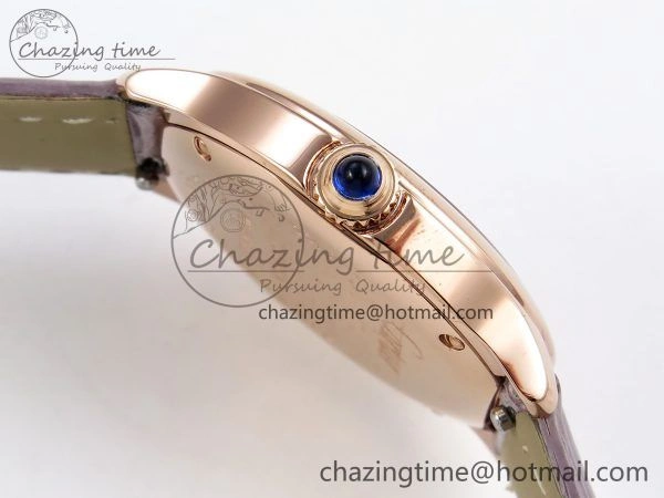Ronde Louis Cartier 29mm RG DRF 1:1 Best Edition Sandblasted Beige Dial on Purple Leather Strap Ronda Quartz