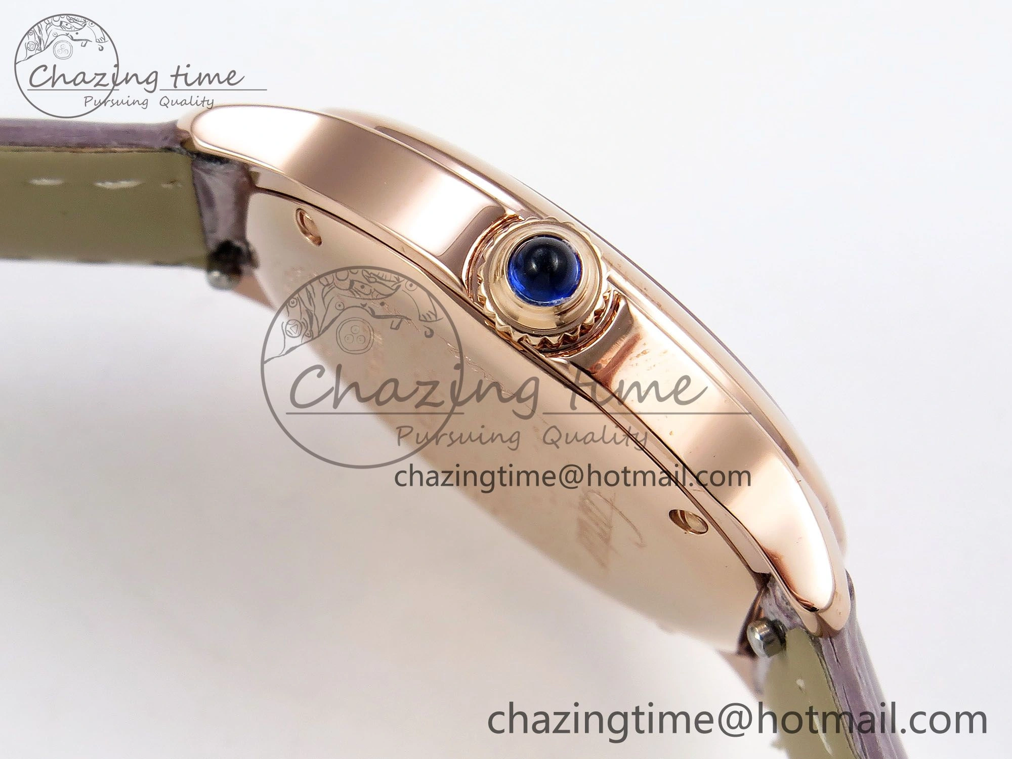 Ronde Louis Cartier 29mm RG DRF 1:1 Best Edition Sandblasted Beige Dial on Purple Leather Strap Ronda Quartz