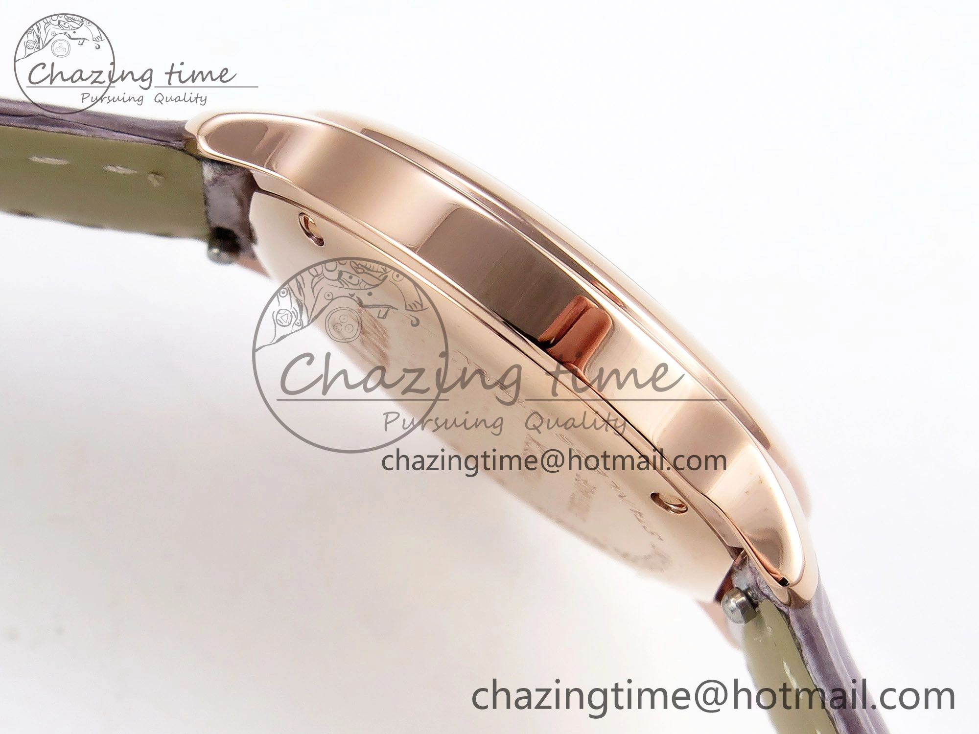 Ronde Louis Cartier 29mm RG DRF 1:1 Best Edition Sandblasted Beige Dial on Purple Leather Strap Ronda Quartz