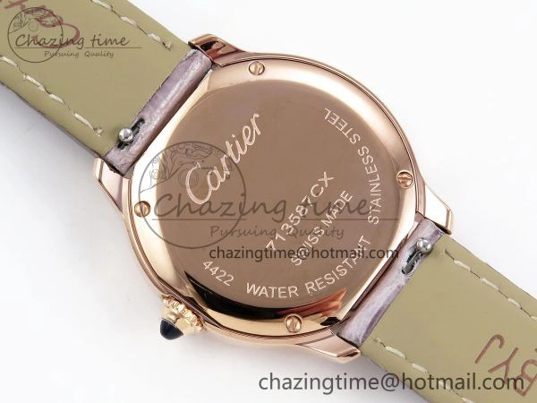 Ronde Louis Cartier 29mm RG DRF 1:1 Best Edition Sandblasted Beige Dial on Purple Leather Strap Ronda Quartz