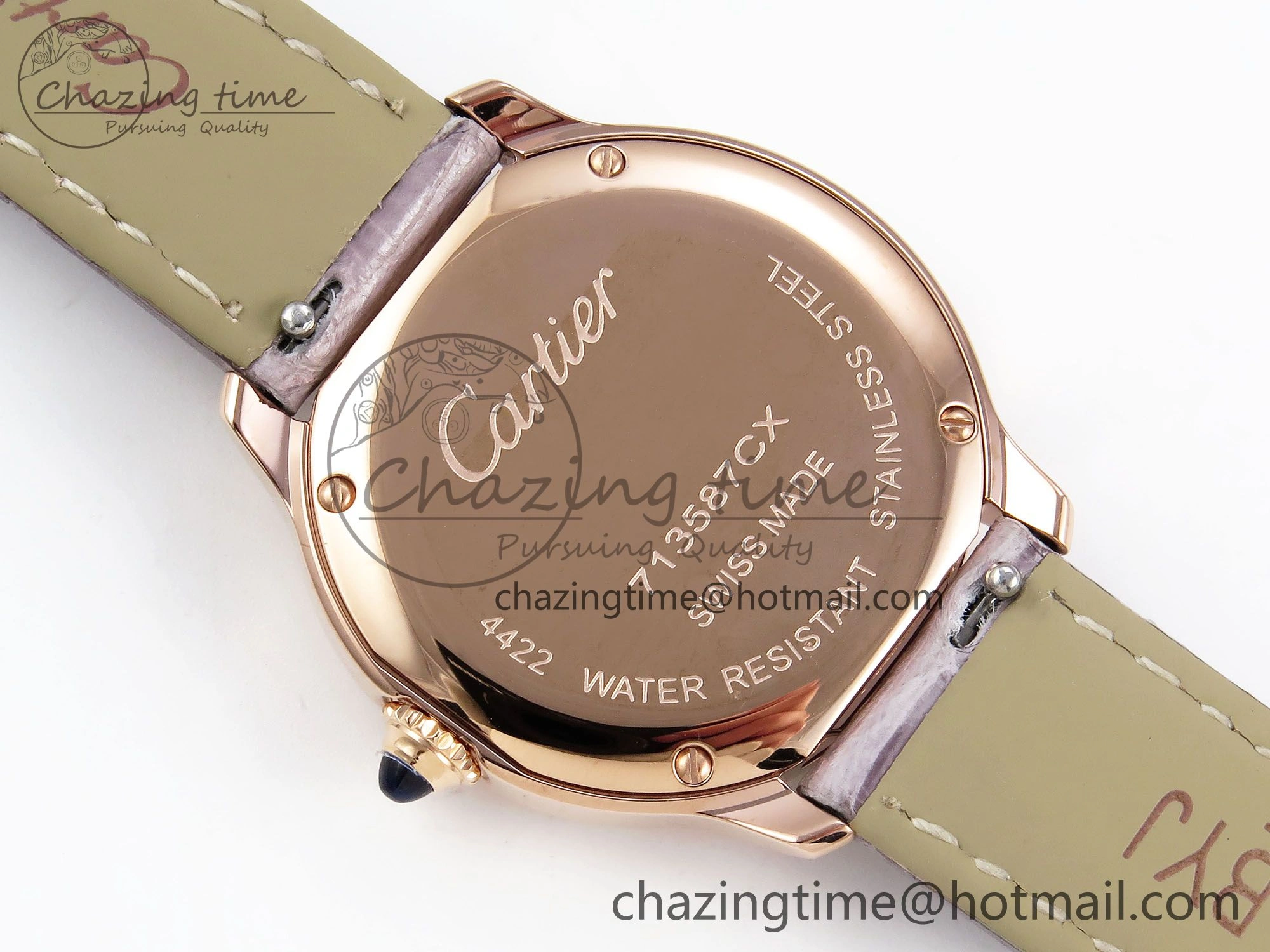 Ronde Louis Cartier 29mm RG DRF 1:1 Best Edition Sandblasted Beige Dial on Purple Leather Strap Ronda Quartz