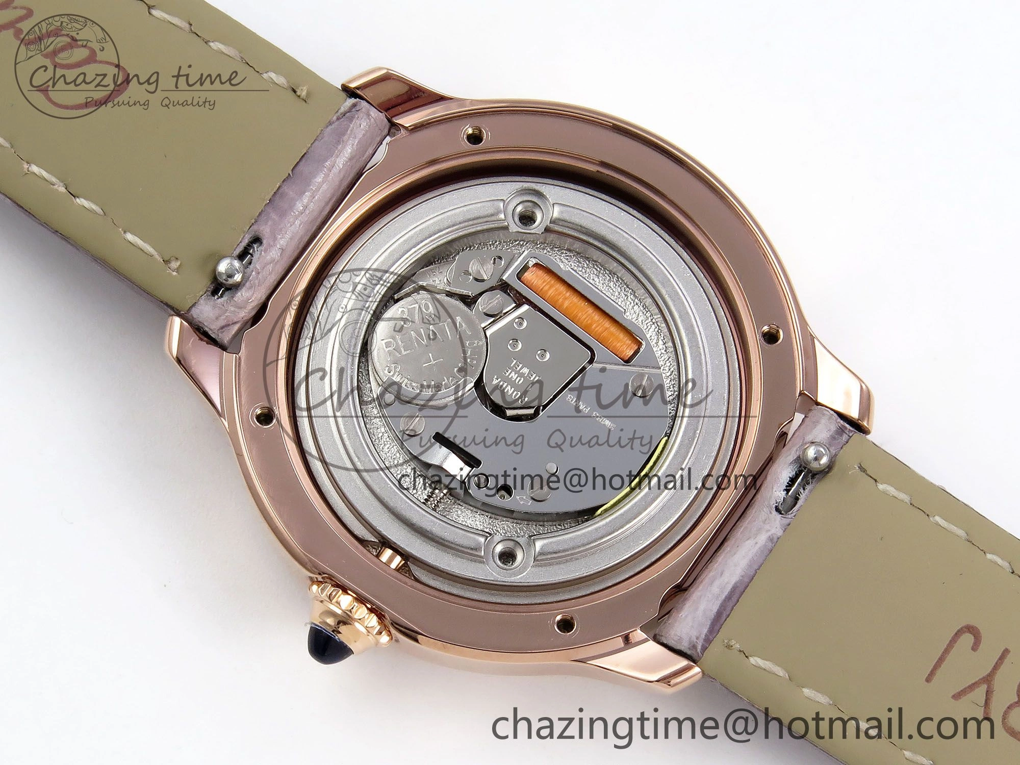 Ronde Louis Cartier 29mm RG DRF 1:1 Best Edition Sandblasted Beige Dial on Purple Leather Strap Ronda Quartz