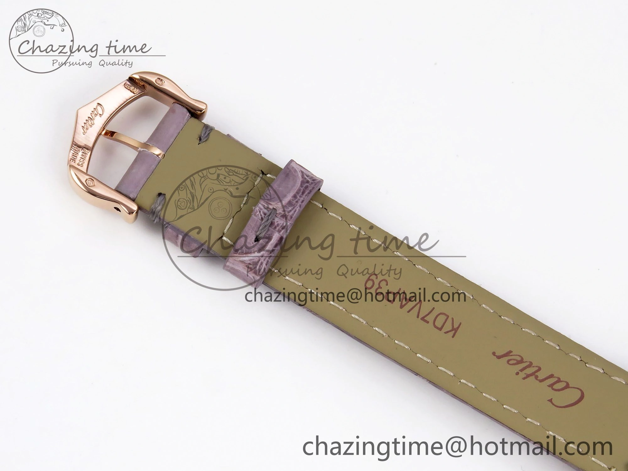 Ronde Louis Cartier 29mm RG DRF 1:1 Best Edition Sandblasted Beige Dial on Purple Leather Strap Ronda Quartz