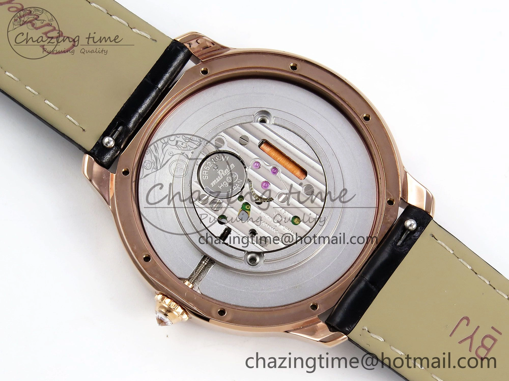 Ronde Louis Cartier 36mm RG DRF 1:1 Best Edition Sandblasted Beige Dial Diamonds Bezel on Black Leather Strap Ronda Quartz