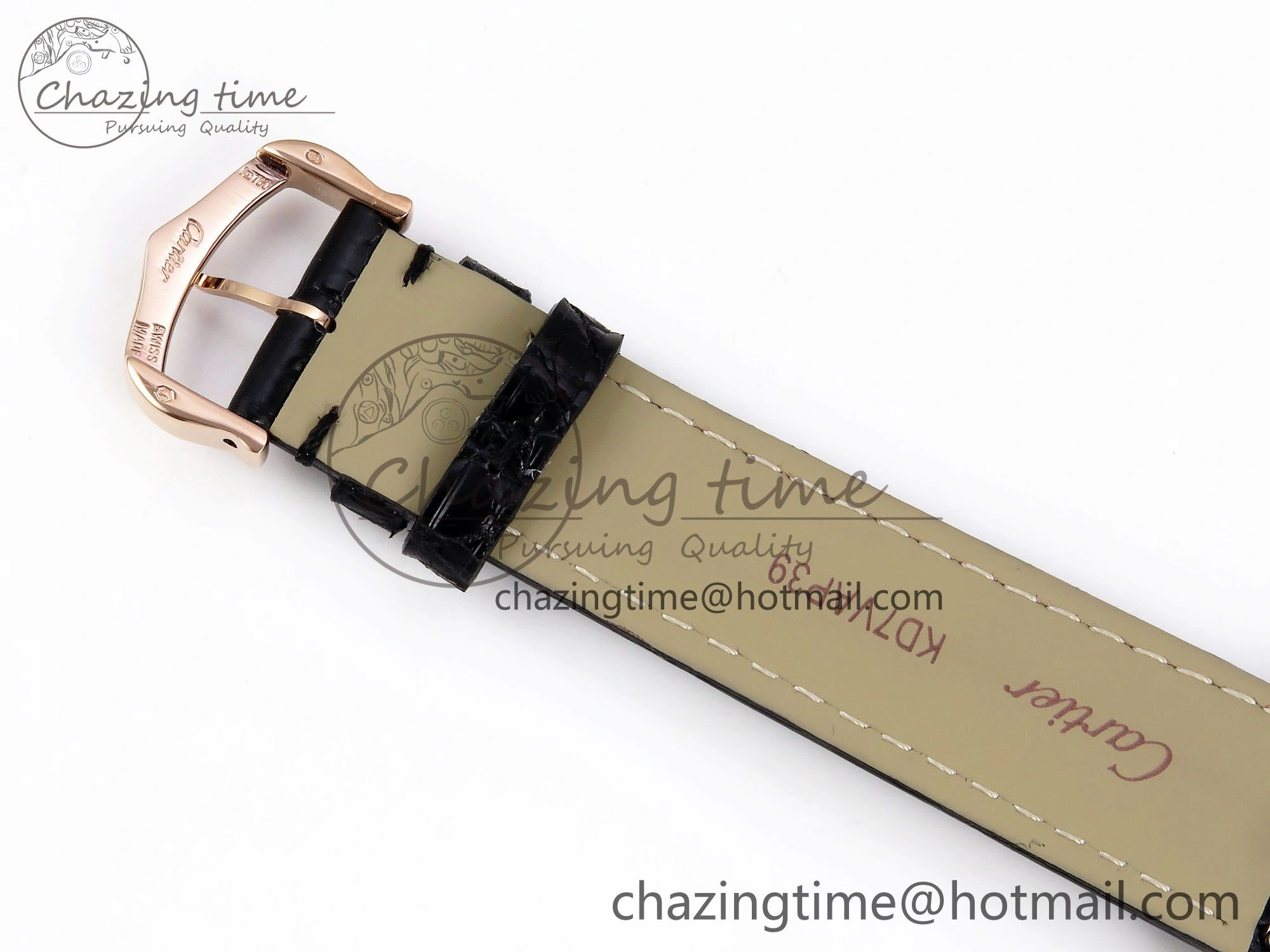Ronde Louis Cartier 36mm RG DRF 1:1 Best Edition Sandblasted Beige Dial Diamonds Bezel on Black Leather Strap Ronda Quartz
