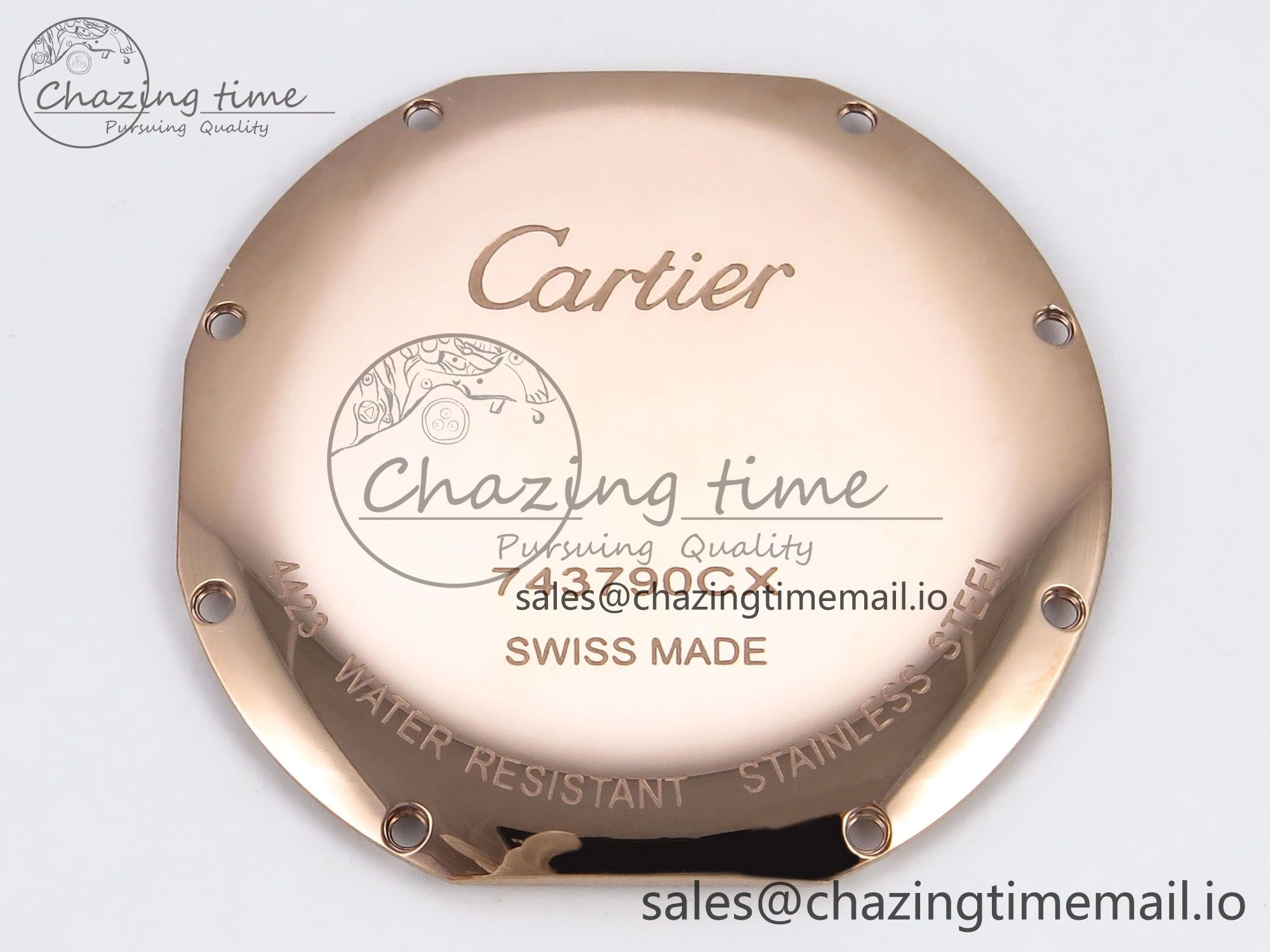 Ronde Louis Cartier 36mm RG DRF 1:1 Best Edition Sandblasted Beige Dial Diamonds Bezel on Blue Leather Strap Ronda Quartz