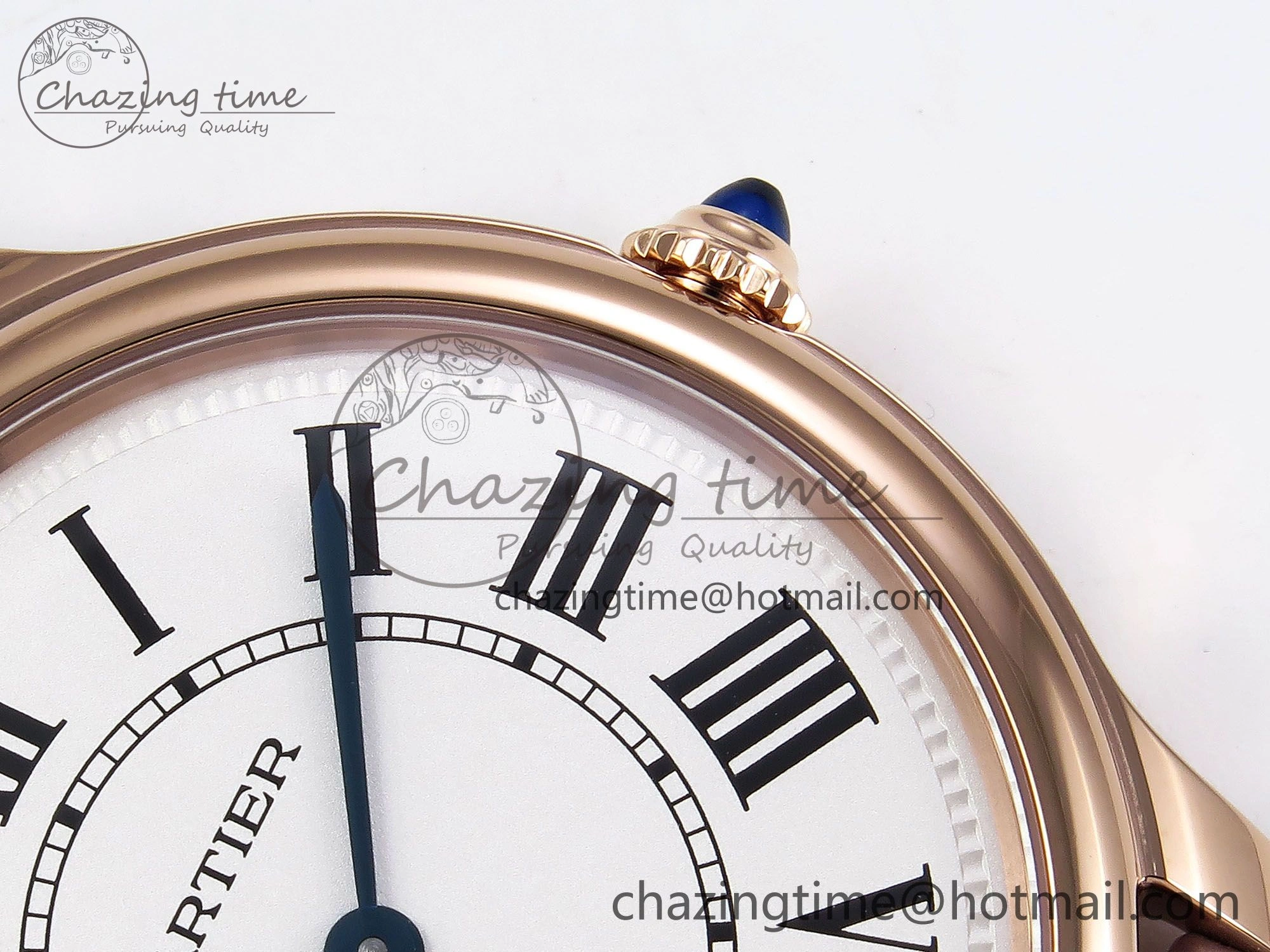 Ronde Louis Cartier 36mm RG DRF 1:1 Best Edition Sandblasted Beige Dial on Purple Leather Strap Ronda Quartz